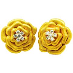 Sonia B. Designer Sonia Bitton .50 Carats Diamonds & 18kt Gold Flower Earrings