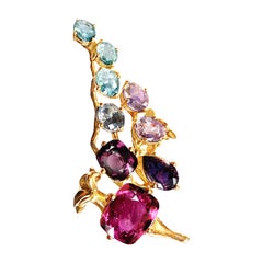 Fourteen Carats Gems Cluster Ring With Pink Sapphire and Paraiba Tourmalines