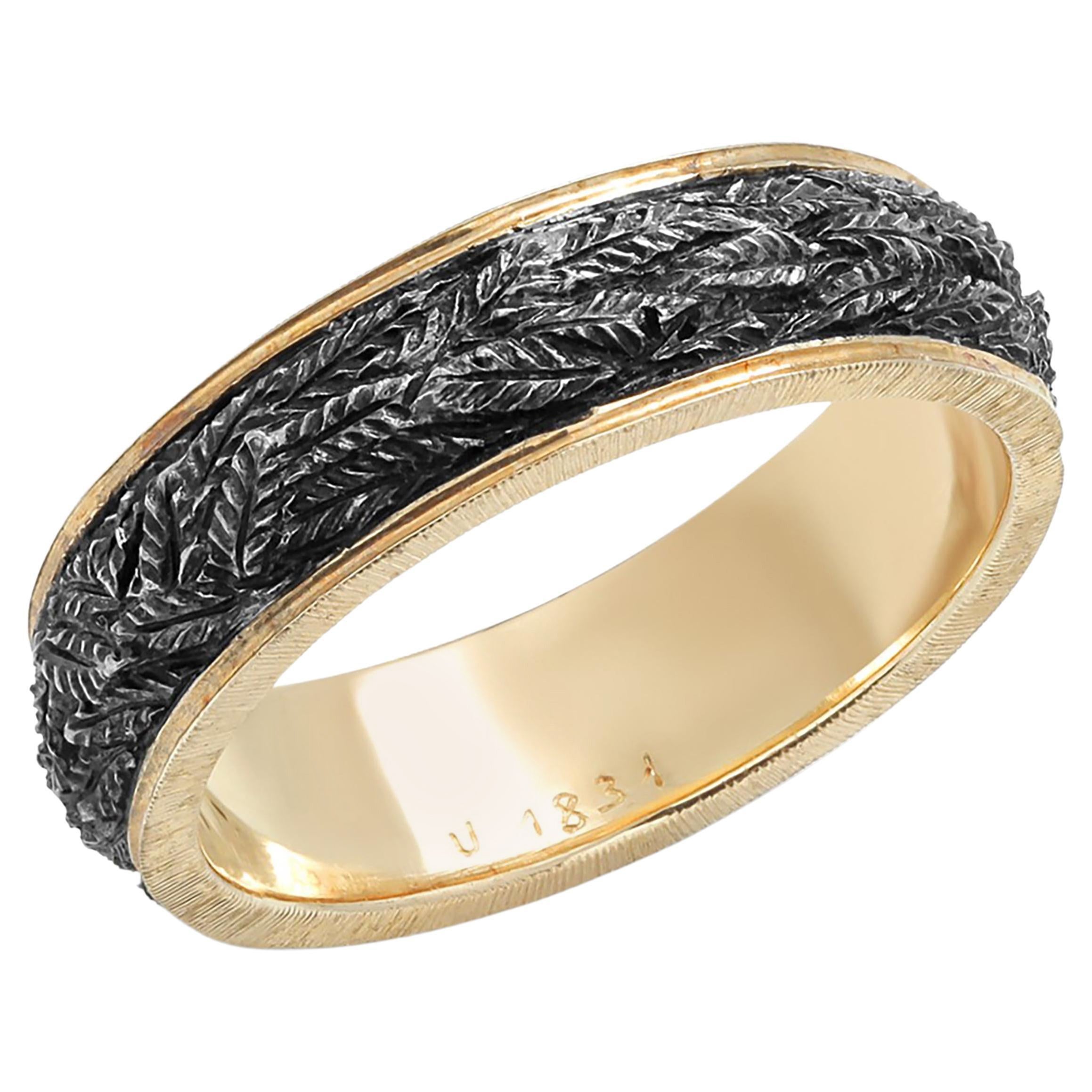 Buccellati Brunito Eighteen Karat Yellow Gold and Silver Band Size 5.75
