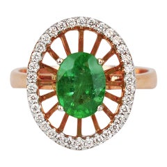 18k Ring Rose Gold Ring Diamond Ring Emerald Ring Emerald Oval Ring Gold