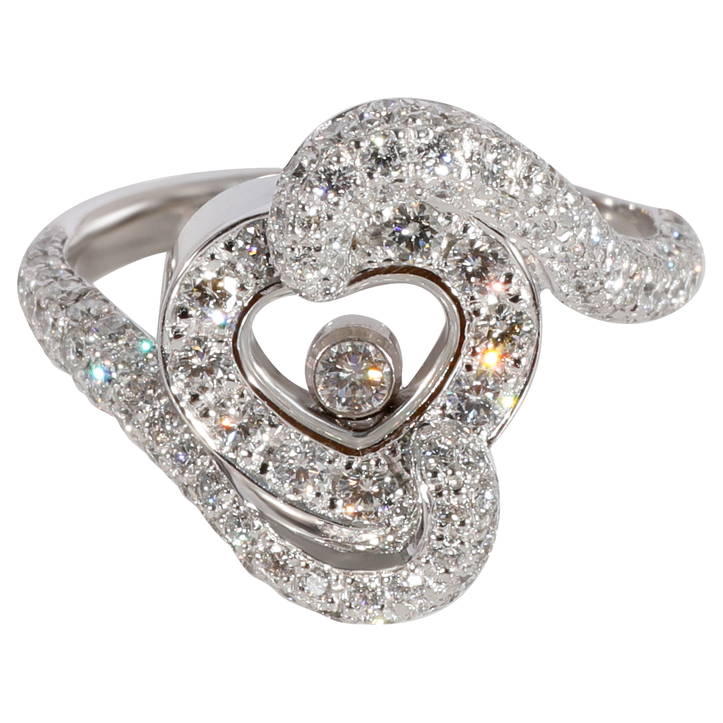 Chopard Happy Diamond Heart Ring in 18k White Gold 0.86 Ctw For Sale