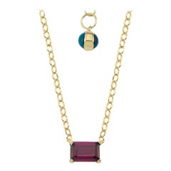 Collier à chaîne solitaire en or 14 carats avec rhodolite baguette