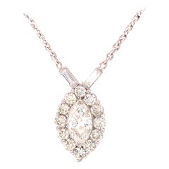 18K Marquise Diamond Halo Pendant Necklace White Gold