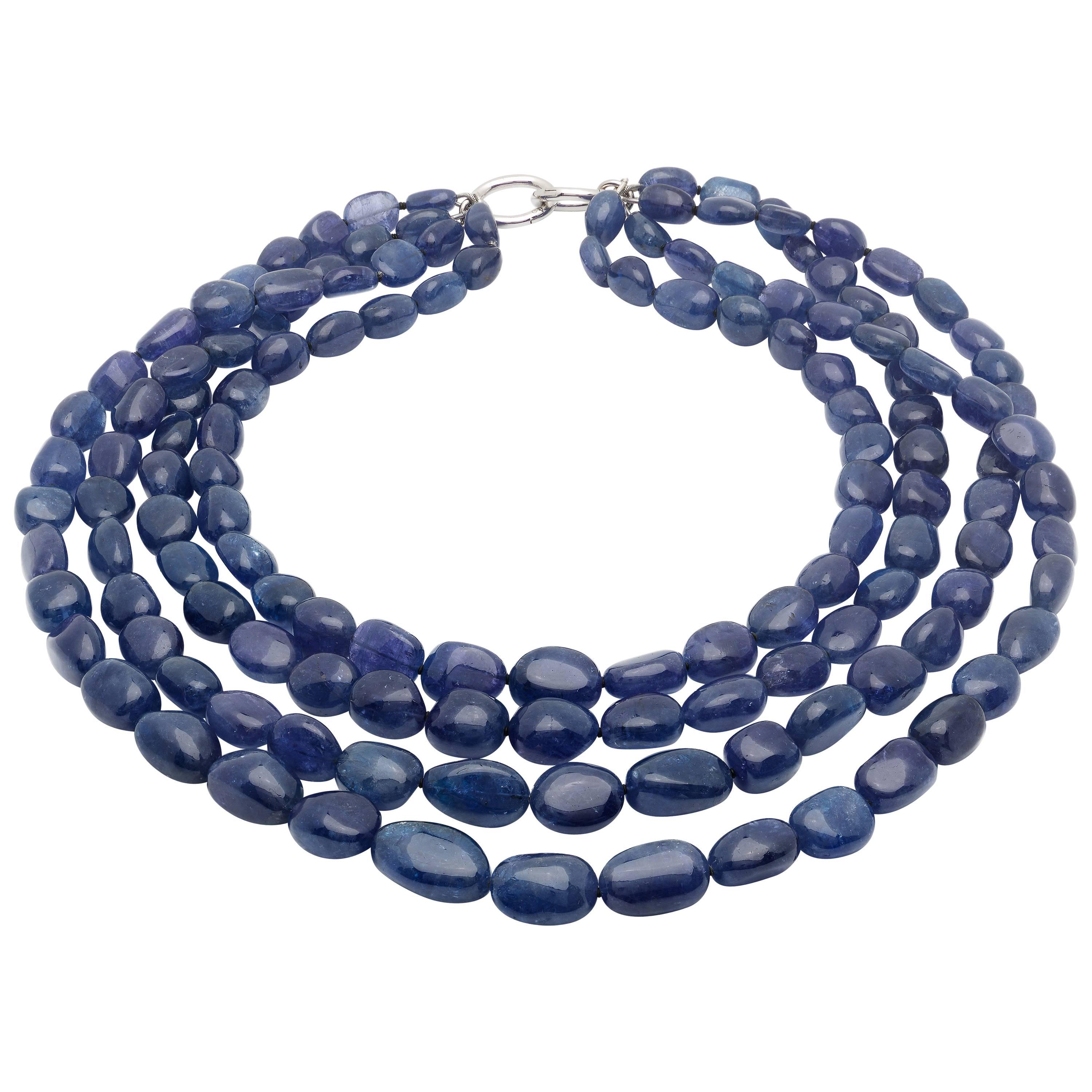 Four Row Natural Tanzanite Necklace