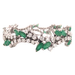 Bracciale vintage con diamanti e smeraldi in oro bianco 12 carati