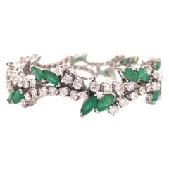 Vintage Diamond and Emerald Bracelet in 12K White Gold