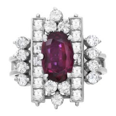 2.40Cts Ruby & 2.15Cts Diamond Cocktail Ring 18K White Gold