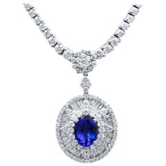 Blue Tanzanite 4.50cts and Diamond 4.80cttw Ladies Necklace 18k White Gold