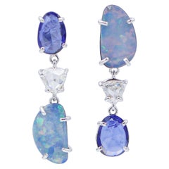 Opals, Sapphires, Diamonds, Platinum Dangle Earrings