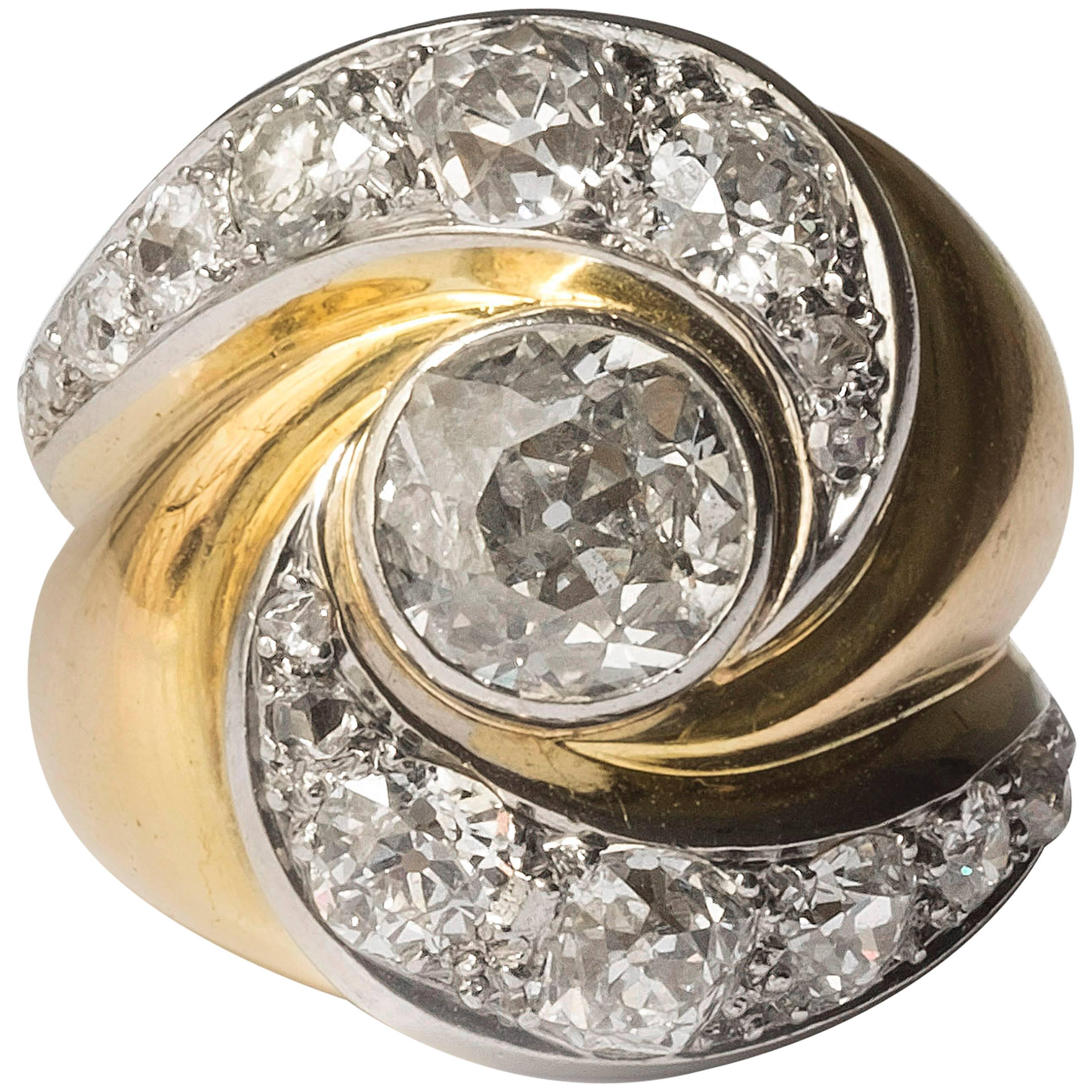 1945 Suzanne Belperron Diamant Gold Platin  ""Heureux"" Ring im Angebot