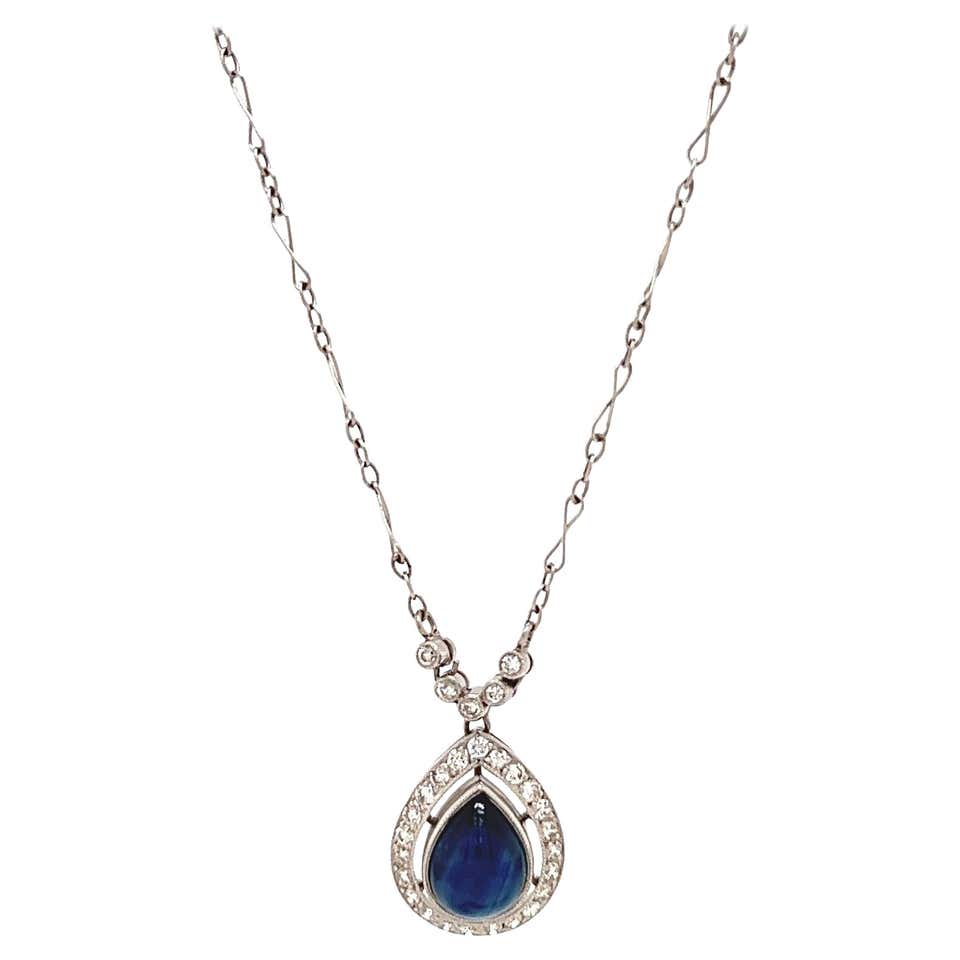 Art Deco Diamond Cabochon Emerald Platinum Sautoir Necklace For Sale at ...