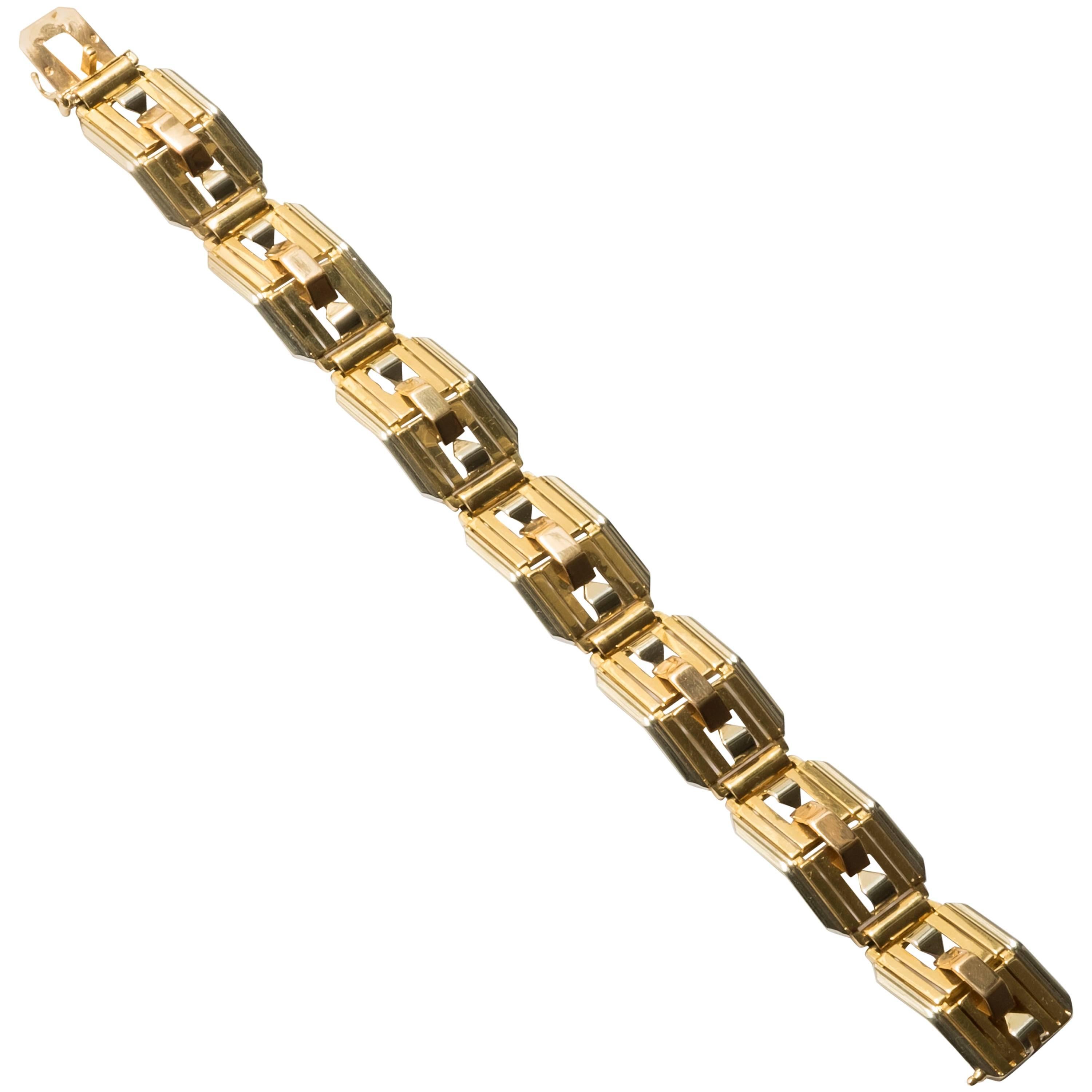 1935 Rene Boivin Three Color Gold Bracelet For Sale