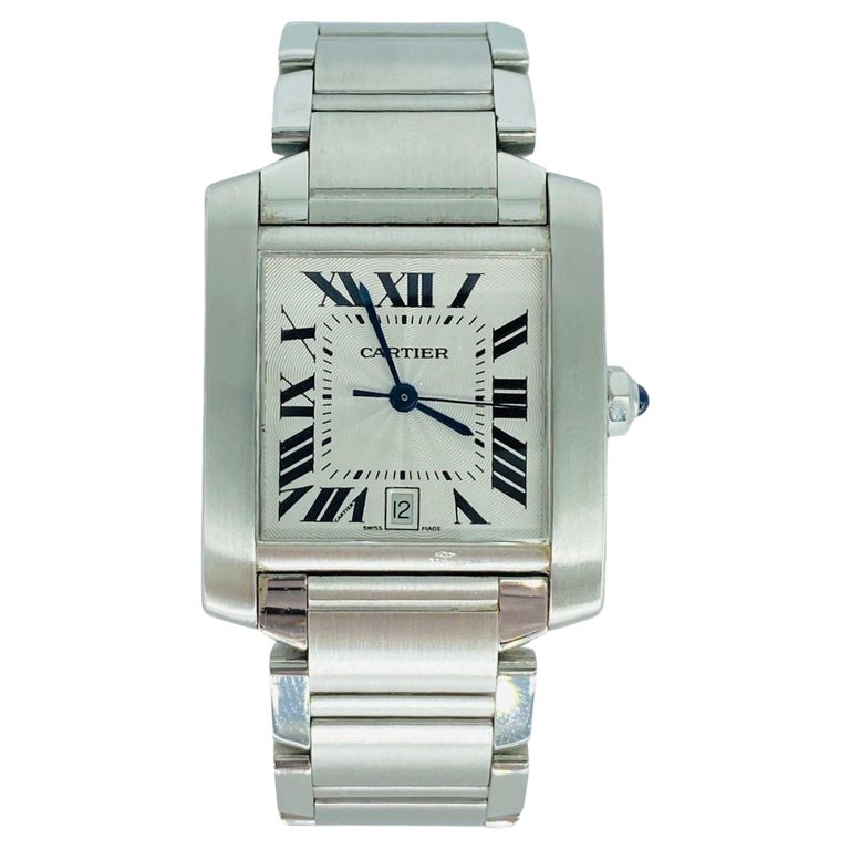 Men's Cartier Tank Automatic Francaise with Date Stainless Steel Watch For  Sale at 1stDibs