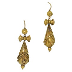 14K Victorian Etruscan Revival Pendant Drop Earrings