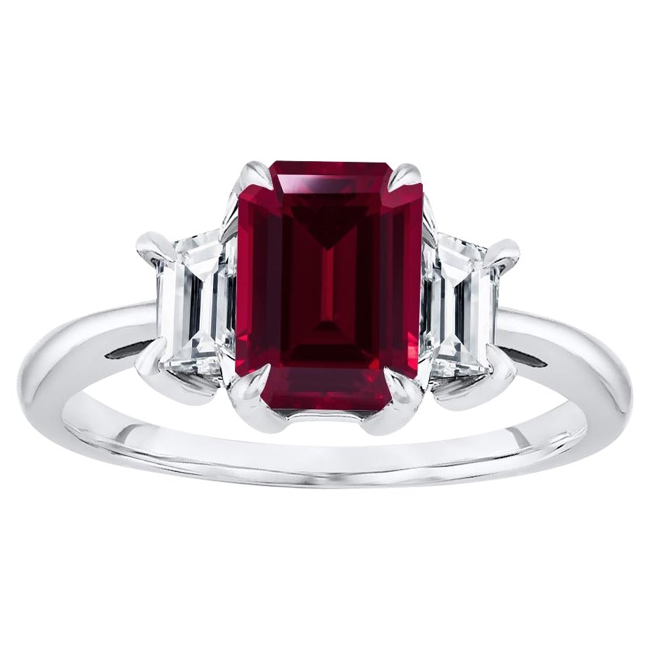 For Sale:  8x6mm Natural Ruby Emerald Cut with 1/2 Carat Emerald Cut Side Diamond