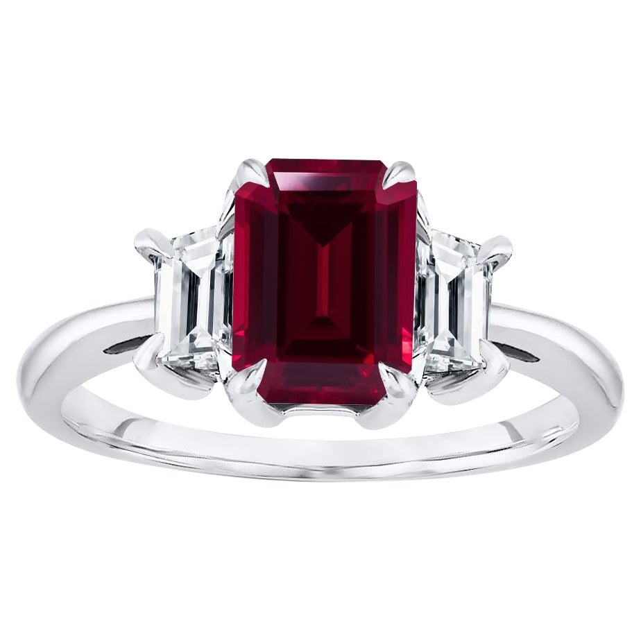 8x6mm Natural Ruby Emerald Cut with 1/2 Carat Emerald Cut Side Diamond