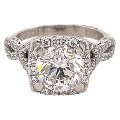 Tacori Platinum 2.37 Carat Round Diamond W/ Halo & Twist Shank Engagement Ring