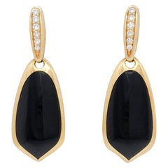 Estate Kabana Onyx and Diamond Dangle Earrings in 14k Yellow Gold