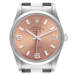 Rolex Air King 34 Salmon Baton Dial Domed Bezel Steel Watch 14000 Box Papers