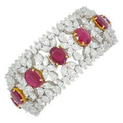 AGL Burma Ruby and White Diamond Cluster Bracelet in 18k Gold