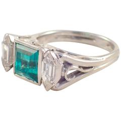 Antique Emerald Diamond Platinum Ring