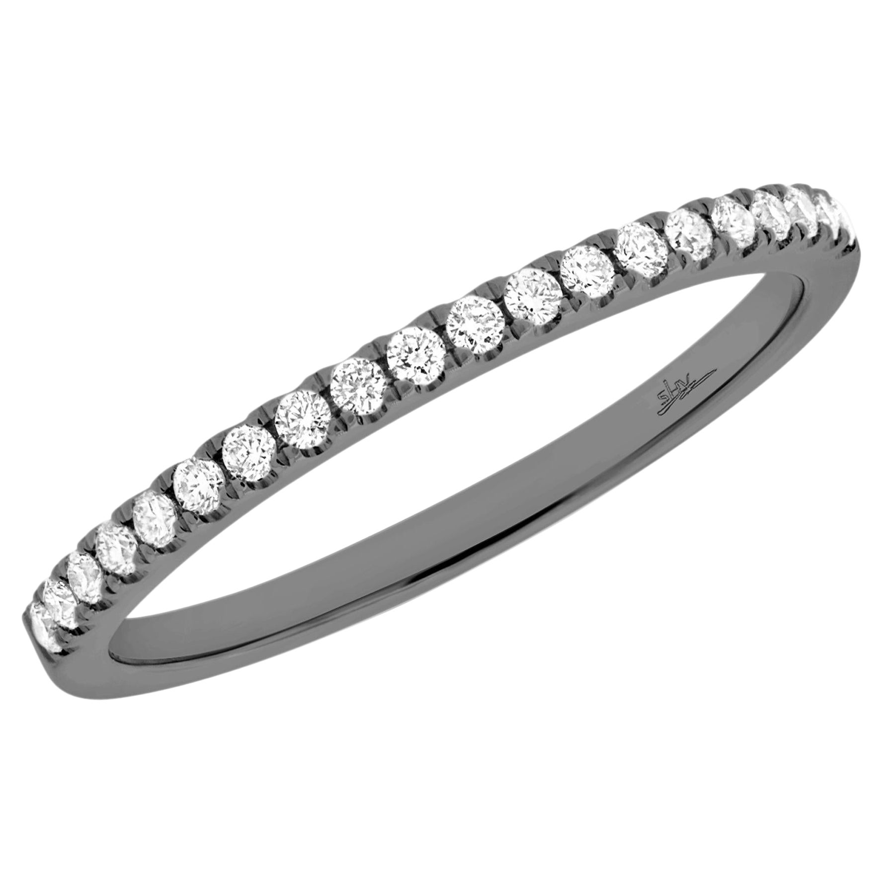 Black Rhodium Plated Diamond Ladies Band Ring 14K White Gold 0.18cttw For Sale