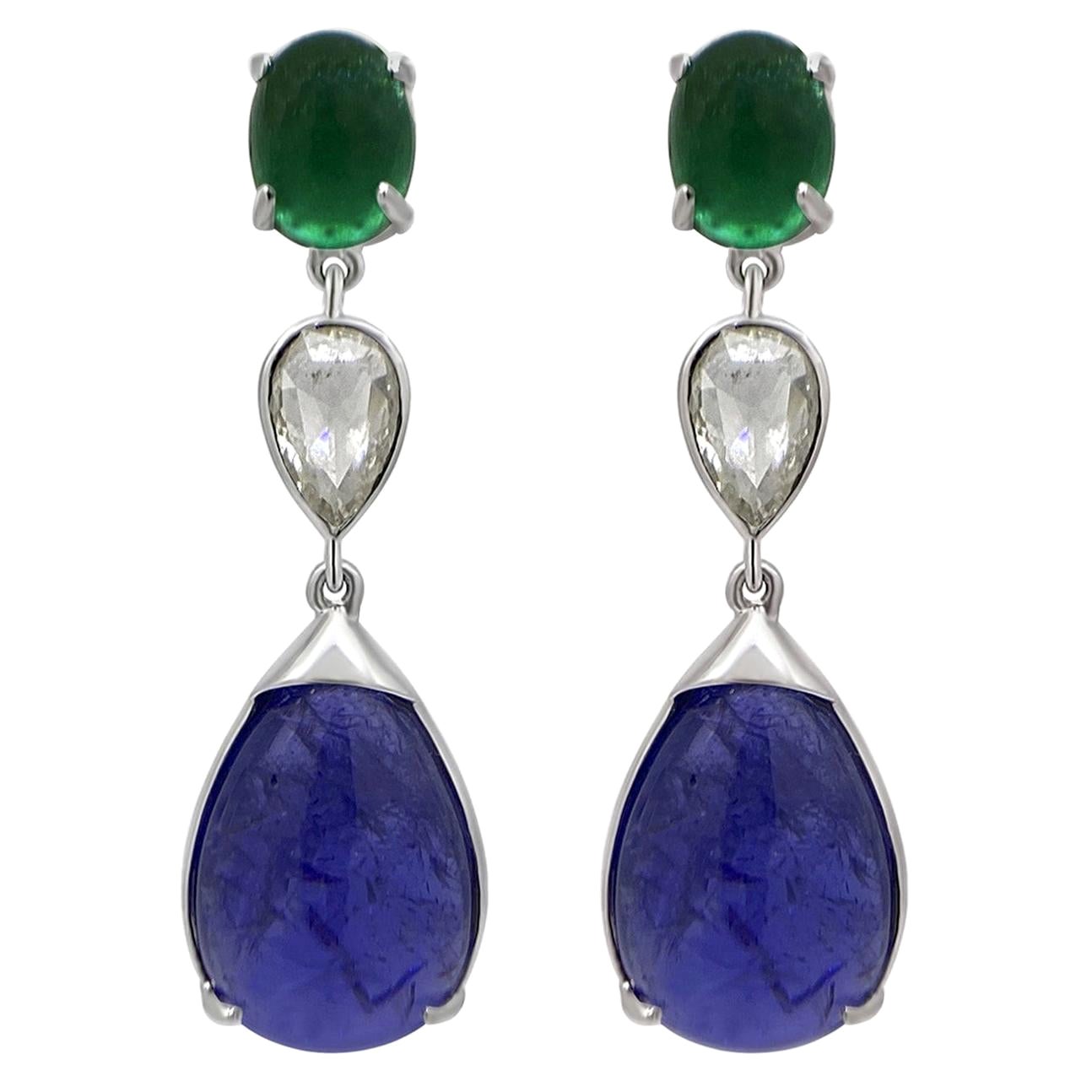 Certified Emerald 17.5 Carat and Diamond Drop Earrings, Elizabeth ...