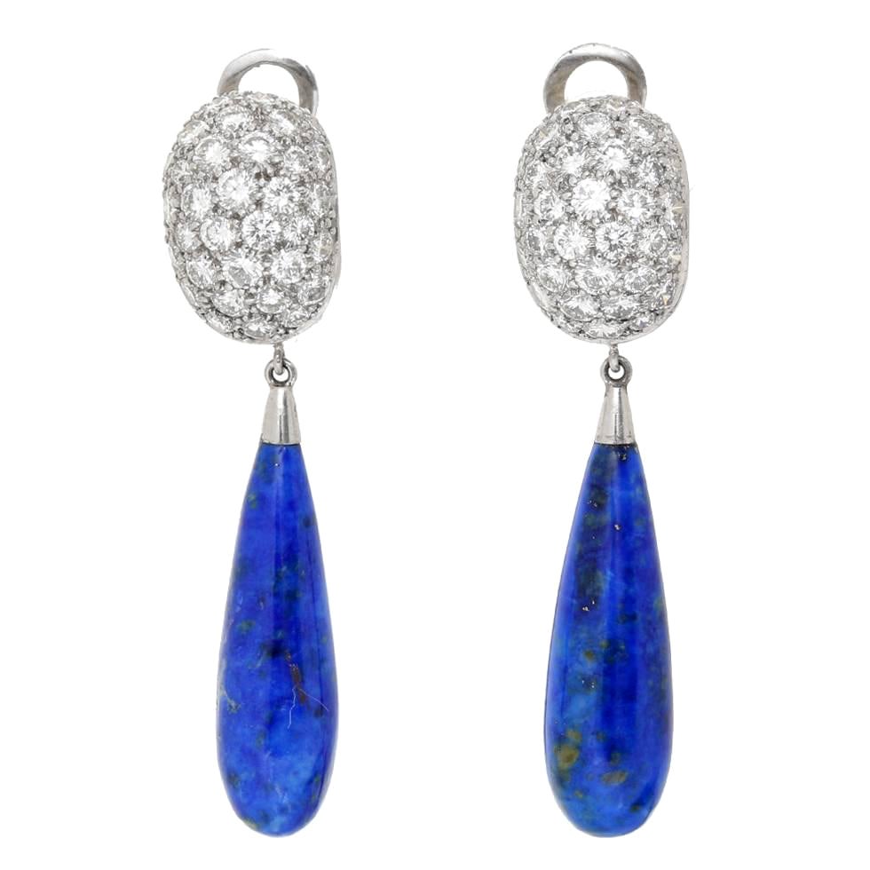 Carvin French Lapis Lazuli Platinum Earrings For Sale