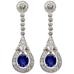 Pendants d'oreilles Vénus en saphir bleu naturel de 2,21 carats et diamants de 1,5 carat
