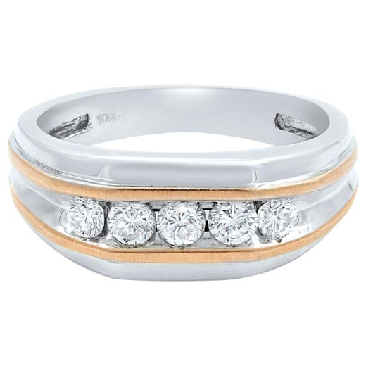 Rachel Koen Round Cut Diamond Men's Wedding Band 10k White Gold 0.50cttw  For Sale at 1stDibs