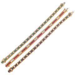 Ruby Sapphire Emerald Gold Bracelet Set