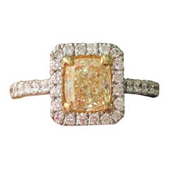 Cushion Cut Fancy Intense Yellow Diamond Engagement Ring