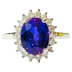 New African Blue Purple Sapphire 14K Y Gold Plated Sterling Ring