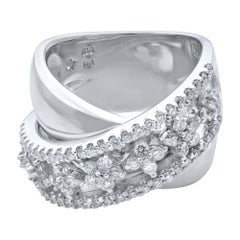 Rachel Koen 18 Karat White Gold Layered Wide Band Diamond Ring 1.00 Carat