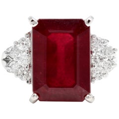 13,60 Karat beeindruckender natürlicher roter Rubin und Diamant 14 Karat Weißgold Ring