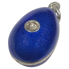 Antique Faberge Russian Pre Revolution Silver Enamel Diamond Egg Pendant
