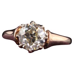 Antique Art Deco 18K Rose Gold Old European Cut Diamond Engagement Ring, GIA