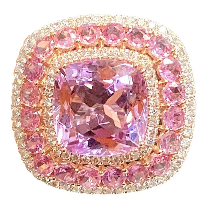 NWT 14, 189 18KT Fancy Glittering 18.50ct Kunzite Pink Sapphire Diamond Ring en vente