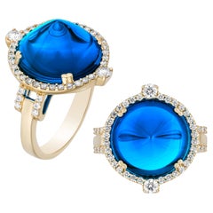 Goshwara London Blauer Topas Zuckerblatt und Diamant-Ring