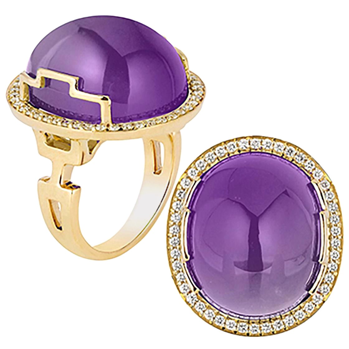 Goshwara Oval Cabochon Amethyst and Diamond Ring For Sale