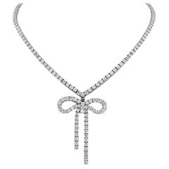 21.50cttw 18K White Gold Diamond Bow Tennis Necklace