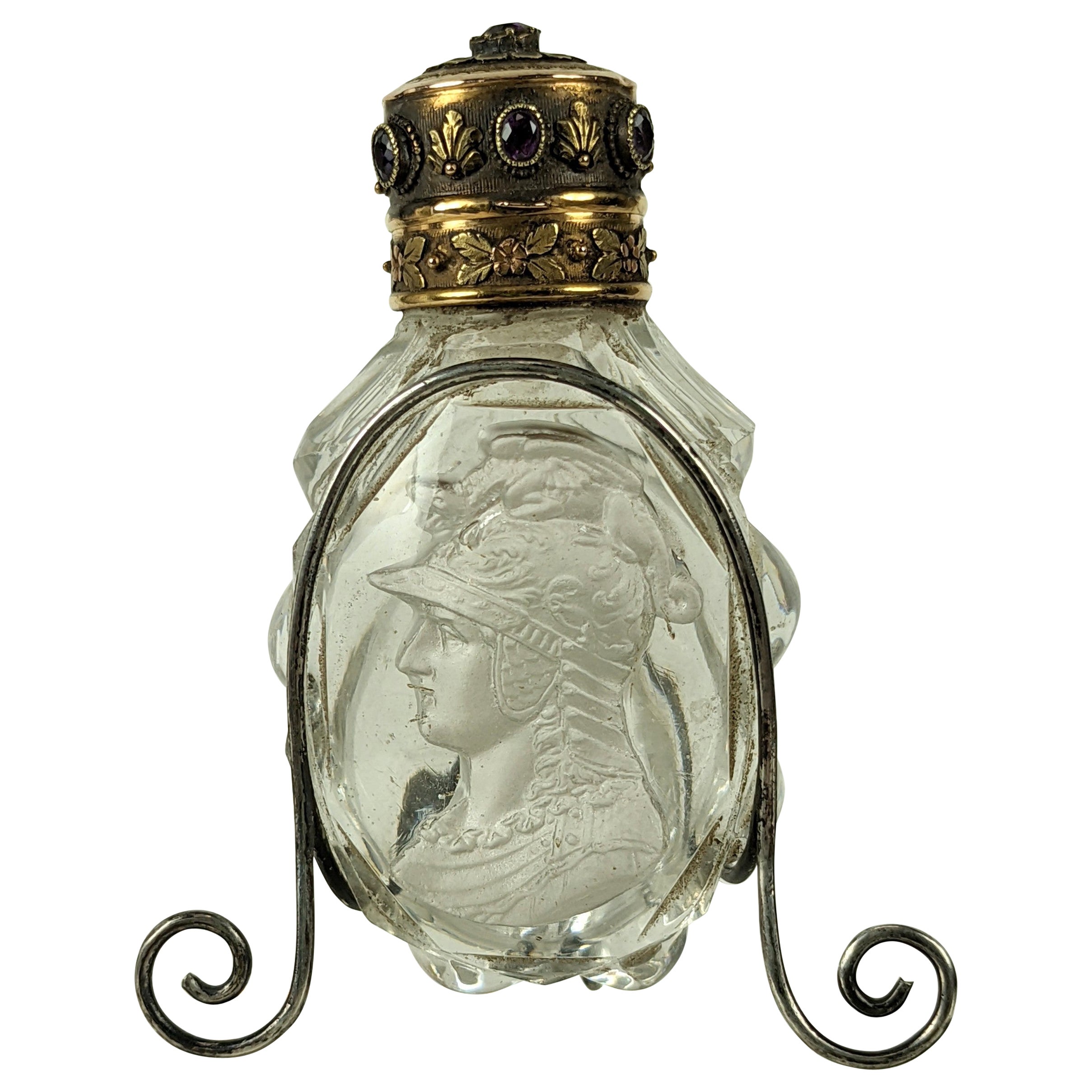 Amythest and Gold Sulphide Scent Bottle on Stand For Sale
