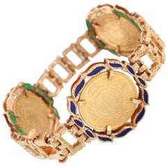 1960s Reversible Islamic Coins Enamel 22K Gold Bracelet