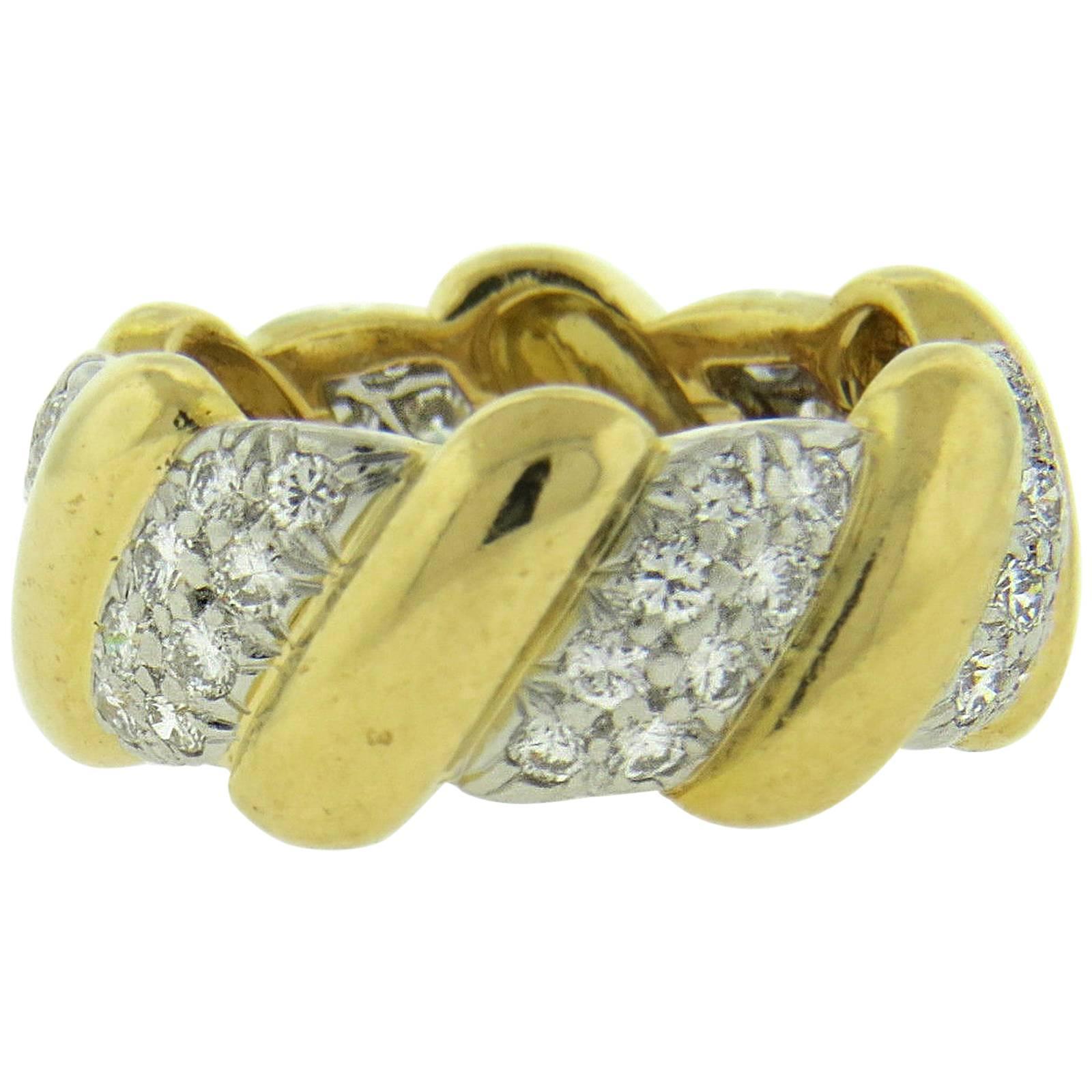 David Webb Diamond Gold Platinum Wedding Band Ring