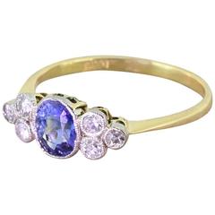 1930s Art Deco 0.65 Carat Sapphire Eight-Cut Diamond Gold Ring