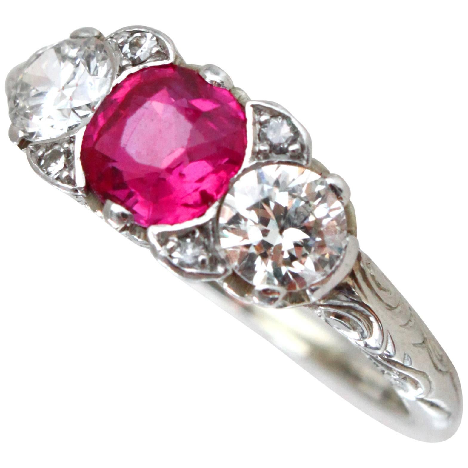 Edwardian Burmese Ruby Diamond Gold Ring