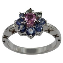 .83 Carat Pink & Blue Sapphire Flower Ring in 18K White Gold