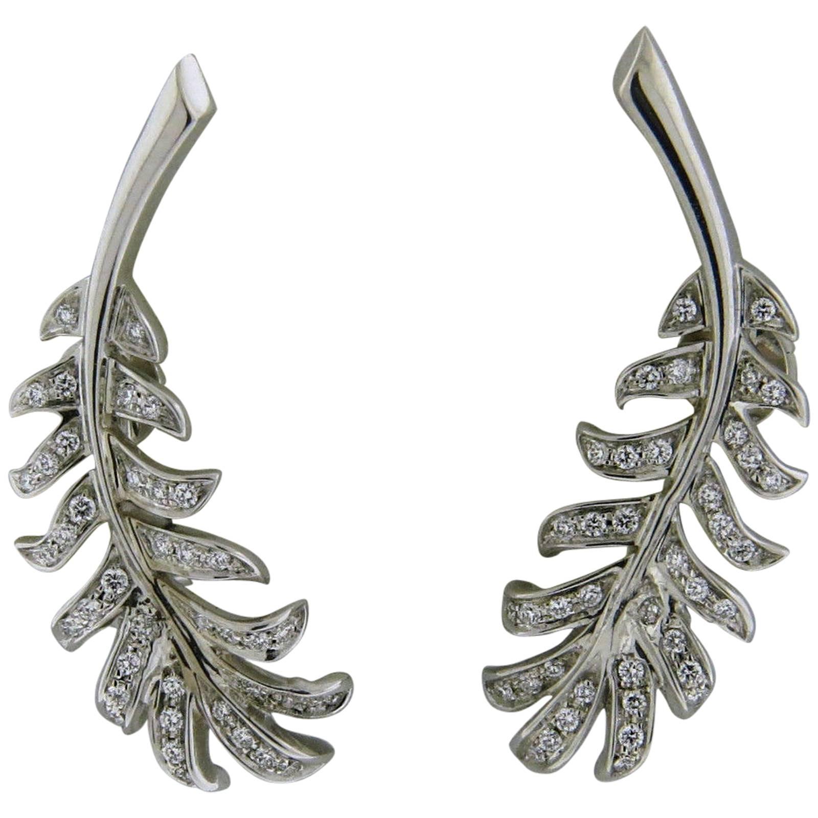 Chanel Diamond Gold Feather Earrings