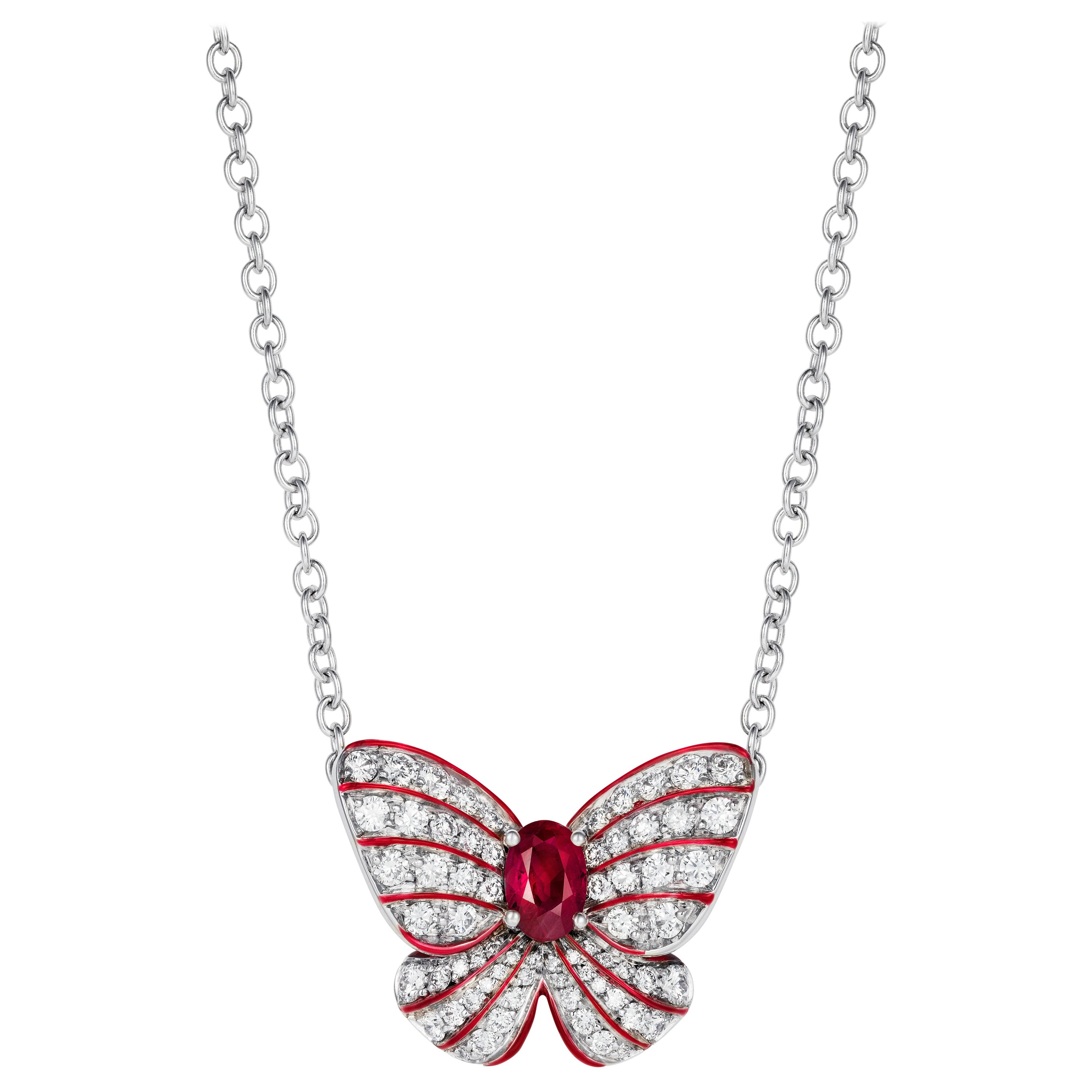 Pendentif papillon Grace Hirsh en rubis et diamants en vente