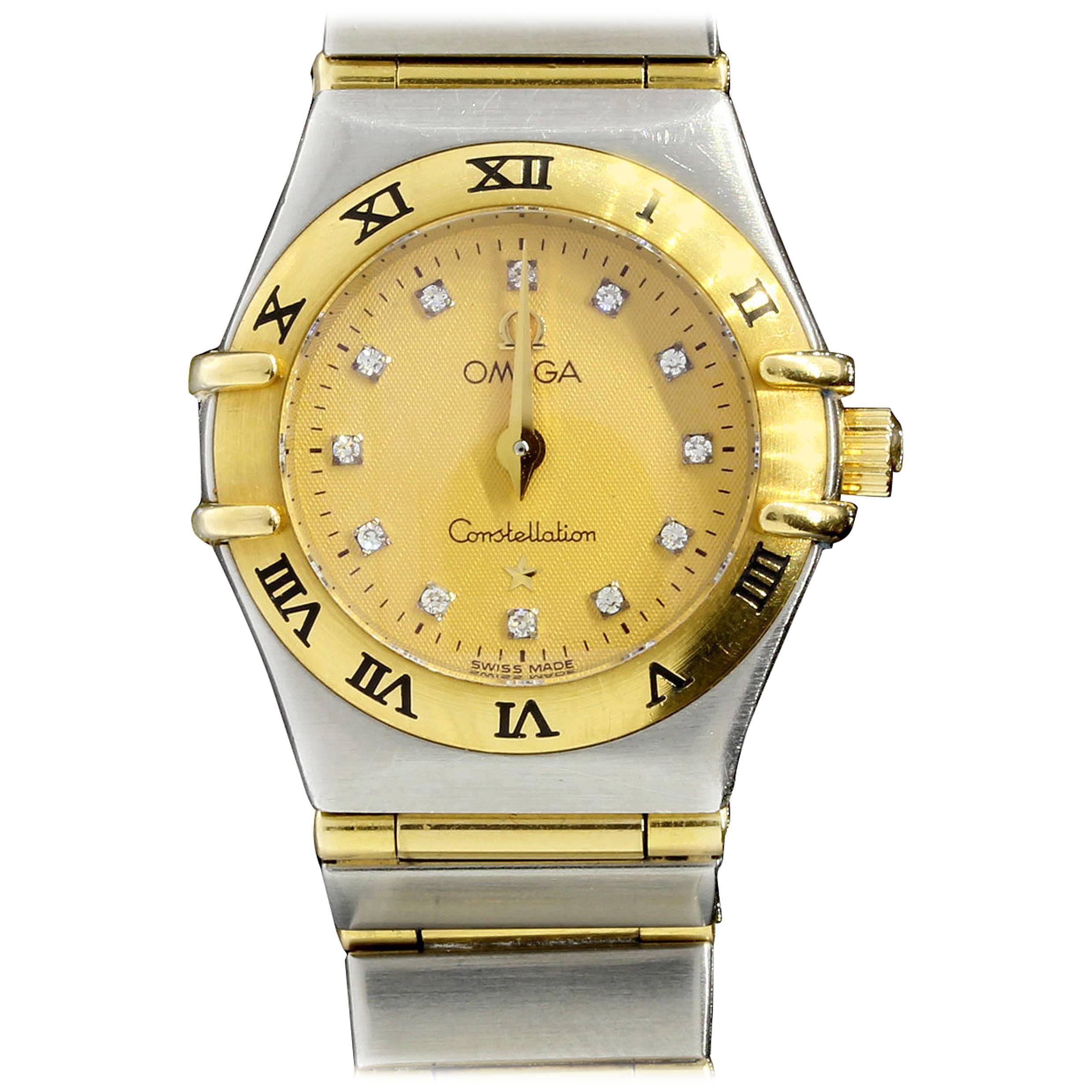 Omega Lady's Yellow Gold Stainless Steel Diamond Constellation Quartz Wristwatch